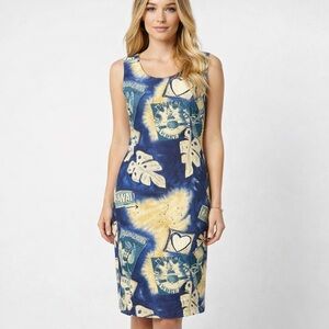 Jams World Hawaii Sleeveless Dress Vintage Tropical Art Print Size Medium